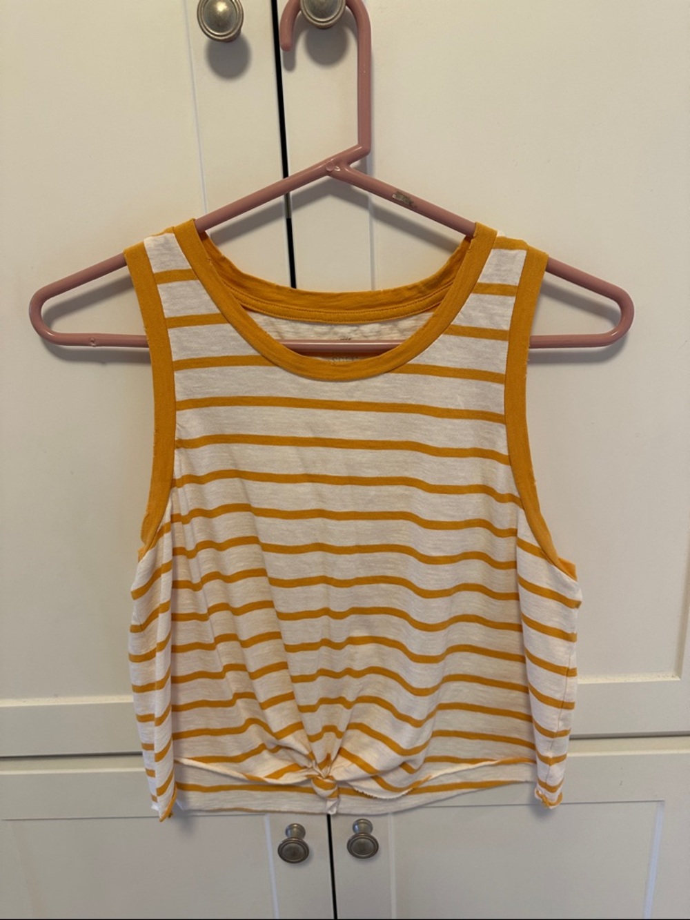 aerie Mustard and White Striped Knot-Front Tank